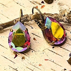 Red Lights Mettalic Swarovski Crystal In Brass Based Earrings